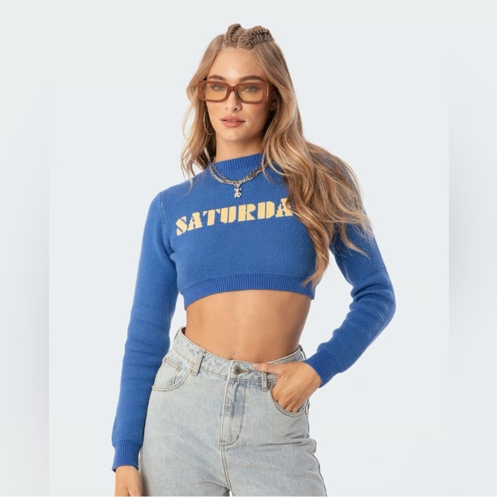 Edikted Blue 'Saturday' Cropped Sweater size Medium